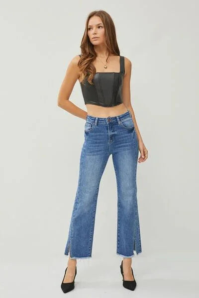 RISEN High Waist Raw Hem Slit Straight Jeans pants