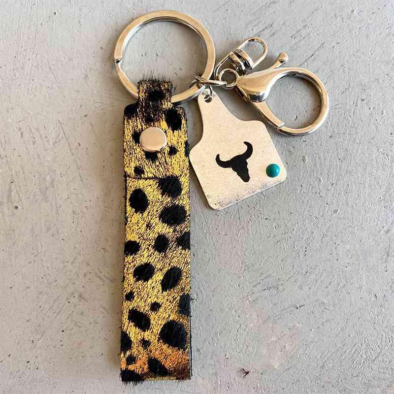 Genuine Leather Alloy Keychain Keychain Gold One Size