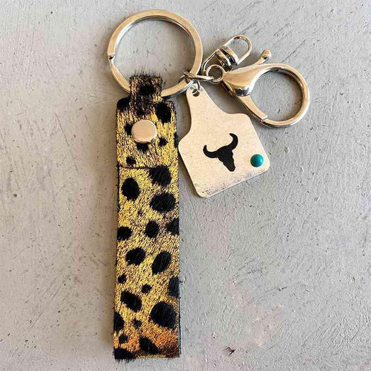 Genuine Leather Alloy Keychain Keychain Gold One Size