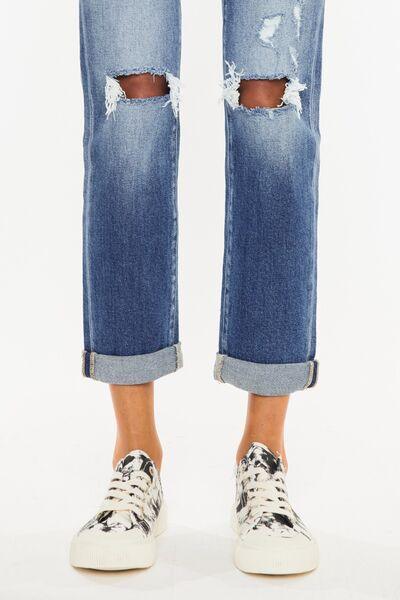 Kancan High Waist Distressed Hem Detail Cropped Straight Jeans pants