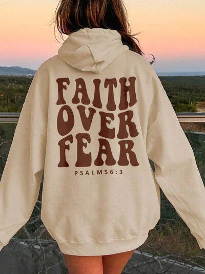 FAITH OVER FEAR Dropped Shoulder Hoodie Sweatshirt Sand