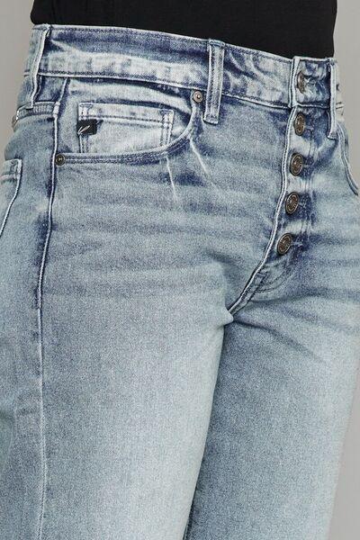 Kancan High Waist Button Fly Raw Hem Cropped Straight Jeans pants