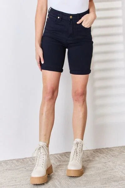 Judy Blue Full Size High Waist Tummy Control Bermuda Shorts shorts Navy