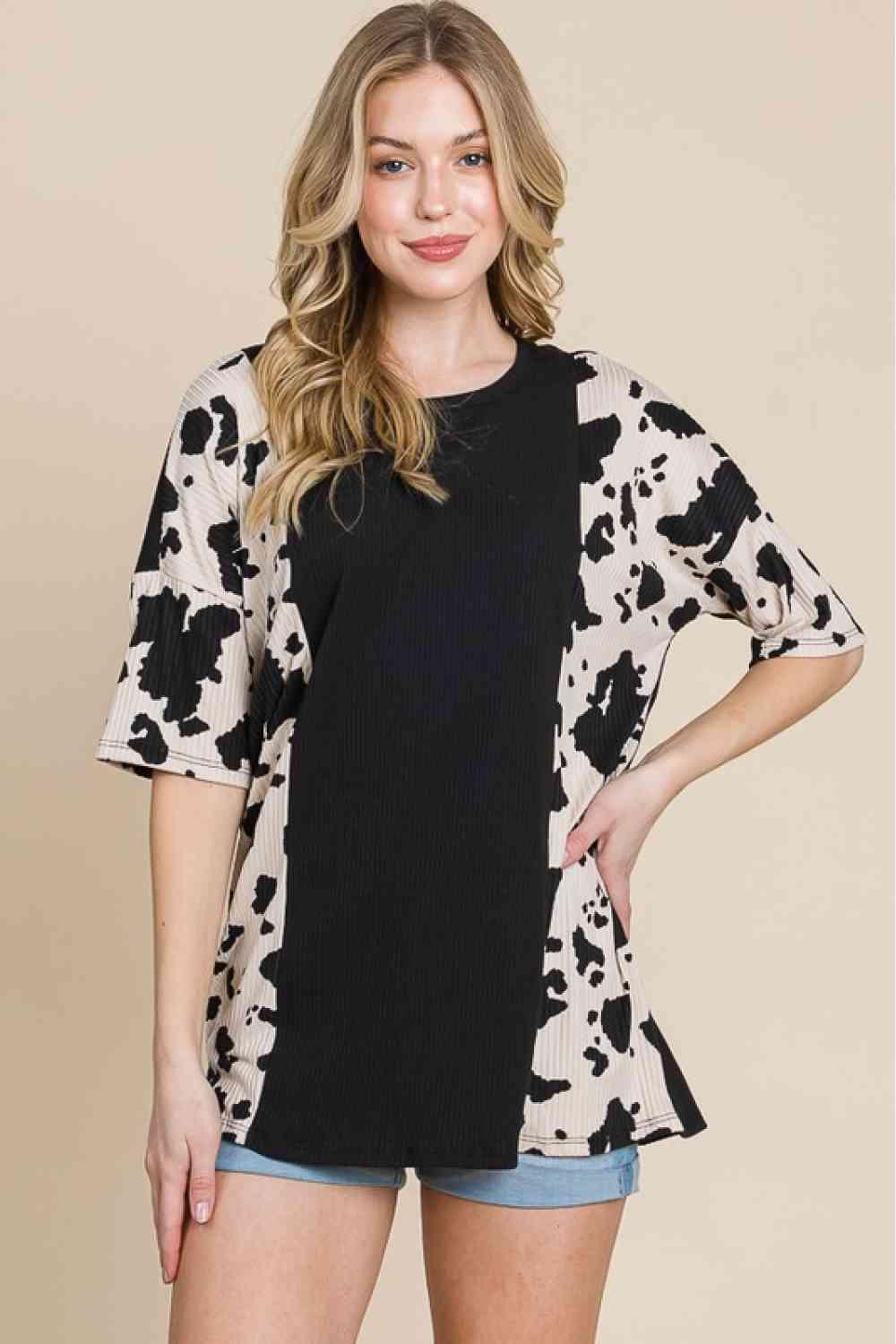 BOMBOM Rodeo Love Ribbed Animal Contrast Tee shirt