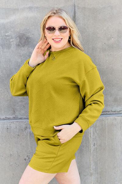 Double Take Full Size Texture Long Sleeve Top and Drawstring Shorts Set Clothing Set