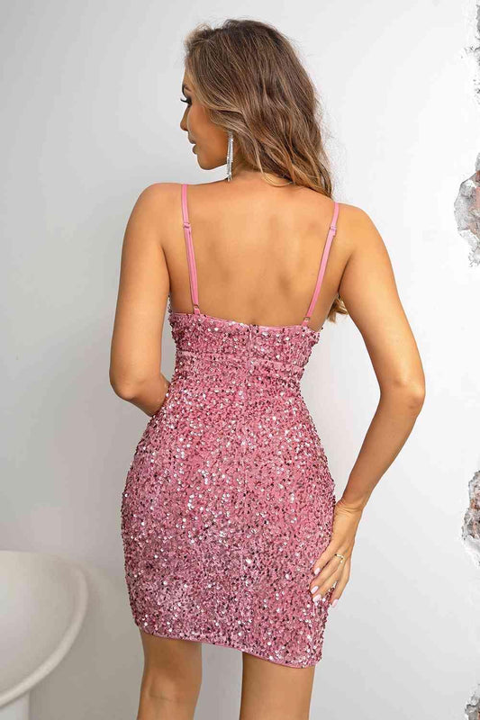Sequin Spaghetti Strap Slit Dress formal dress