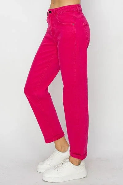 RISEN High Waist Rolled Hem Straight Jeans pants