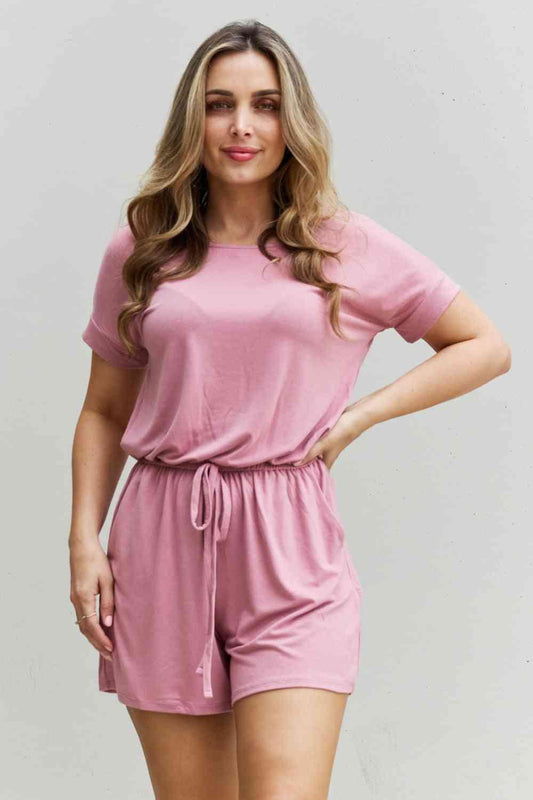 Zenana Chilled Out Full Size Short Sleeve Romper in Light Carnation Pink rompers Carnation Pink