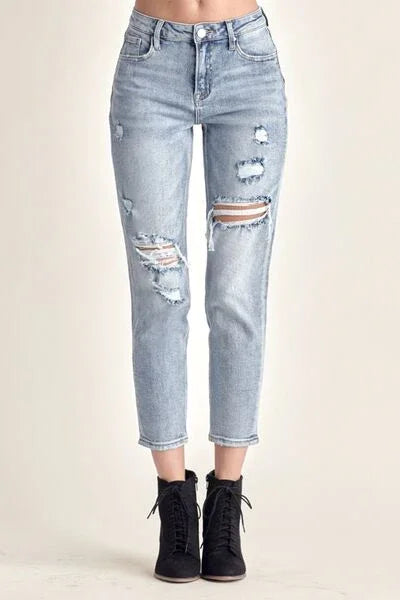 RISEN Distressed Slim Cropped Jeans pants