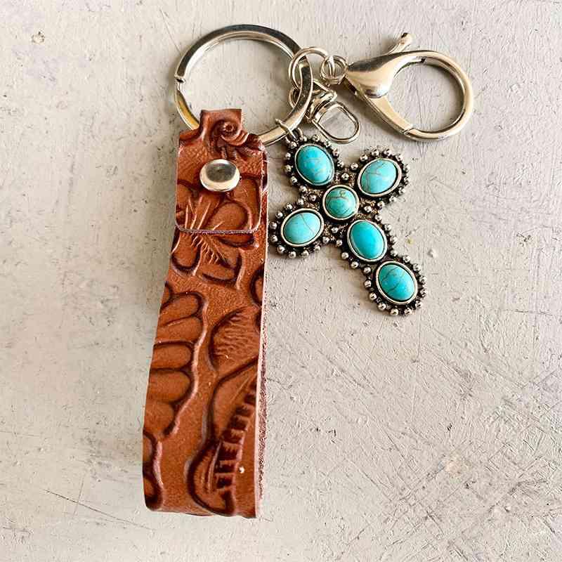 Turquoise Genuine Leather Key Chain Keychain Style C One Size