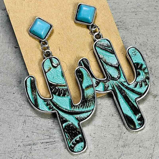 Turquoise Cactus Earrings Earrings Turquoise One Size