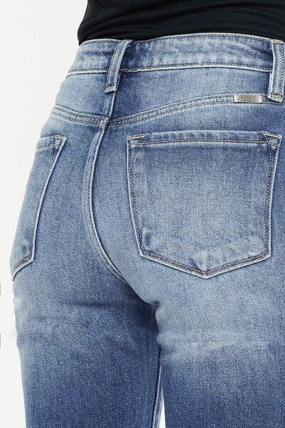 Kancan High Waist Distressed Hem Detail Cropped Straight Jeans pants