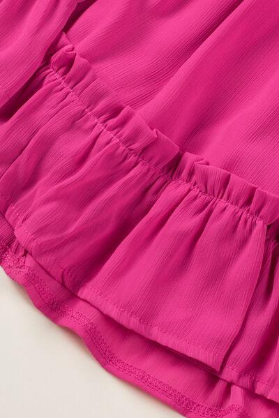 Frill Tie Neck Balloon Sleeve Dress Dress