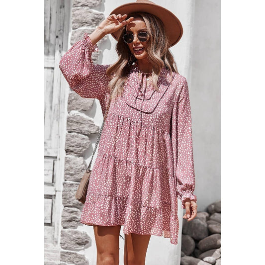 V Neck Polka Dot Long Sleeve Dress Dress