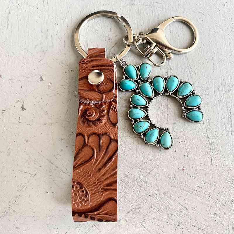 Turquoise Genuine Leather Key Chain Keychain Style A One Size