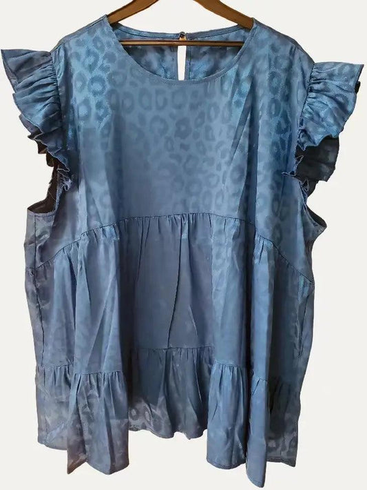 Babydoll Round Neck Ruffle Sleeve Woven Top