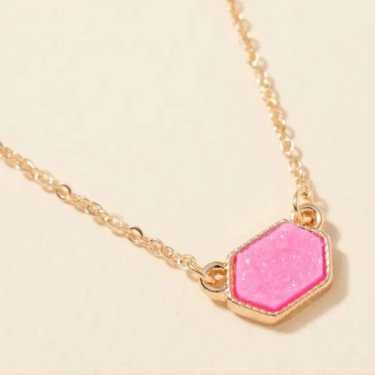 Hexagon Druzy Stone Charm Short Necklace Jewelry GDPK