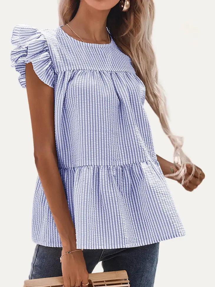 Sweetness Stripe Print Ruffled Sleeve Top
