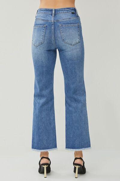RISEN High Waist Raw Hem Slit Straight Jeans pants