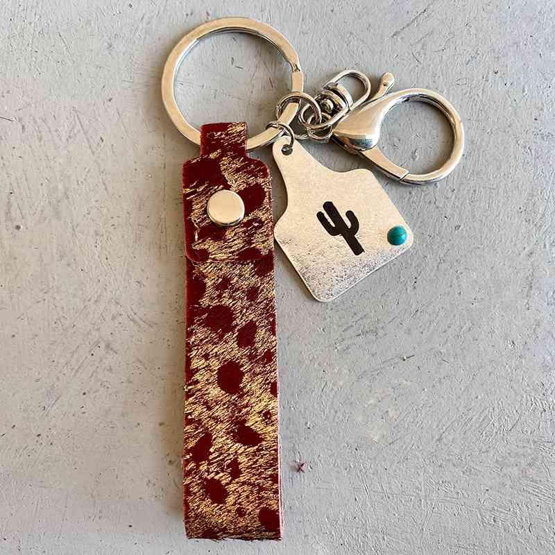 Genuine Leather Alloy Keychain Keychain Wine One Size