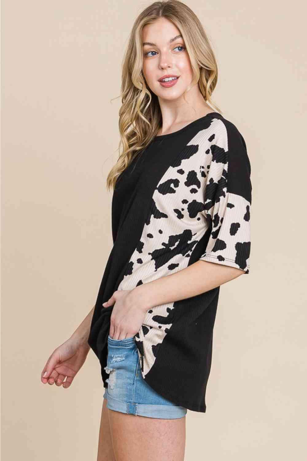 BOMBOM Rodeo Love Ribbed Animal Contrast Tee shirt