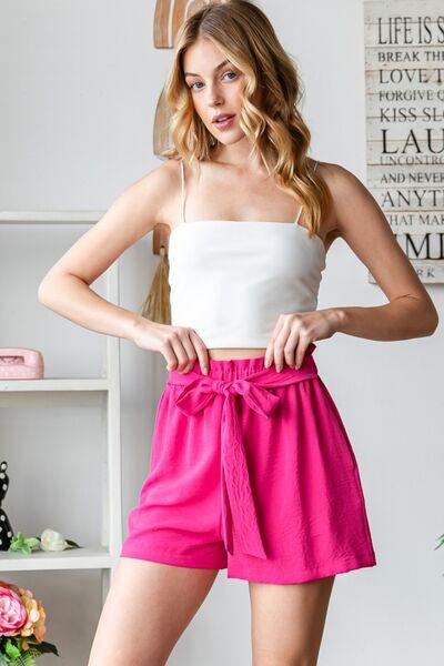 Heimish Full Size Texture High Waist Tied Shorts shorts