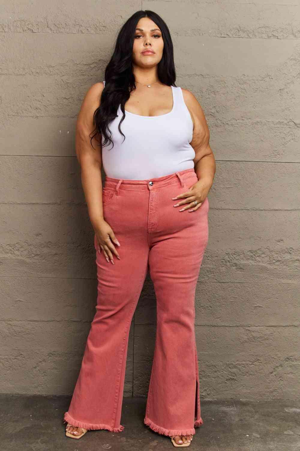 RISEN Bailey Full Size High Waist Side Slit Flare Jeans pants