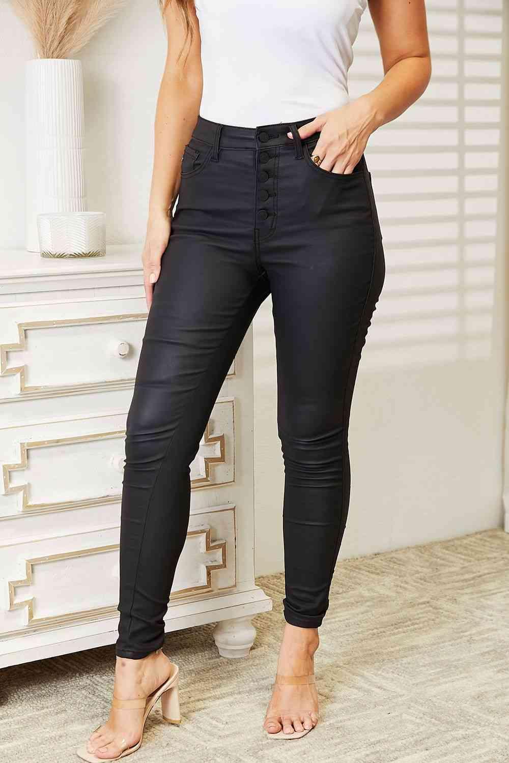 Kancan Full Size High Rise Black Coated Ankle Skinny Jeans pants