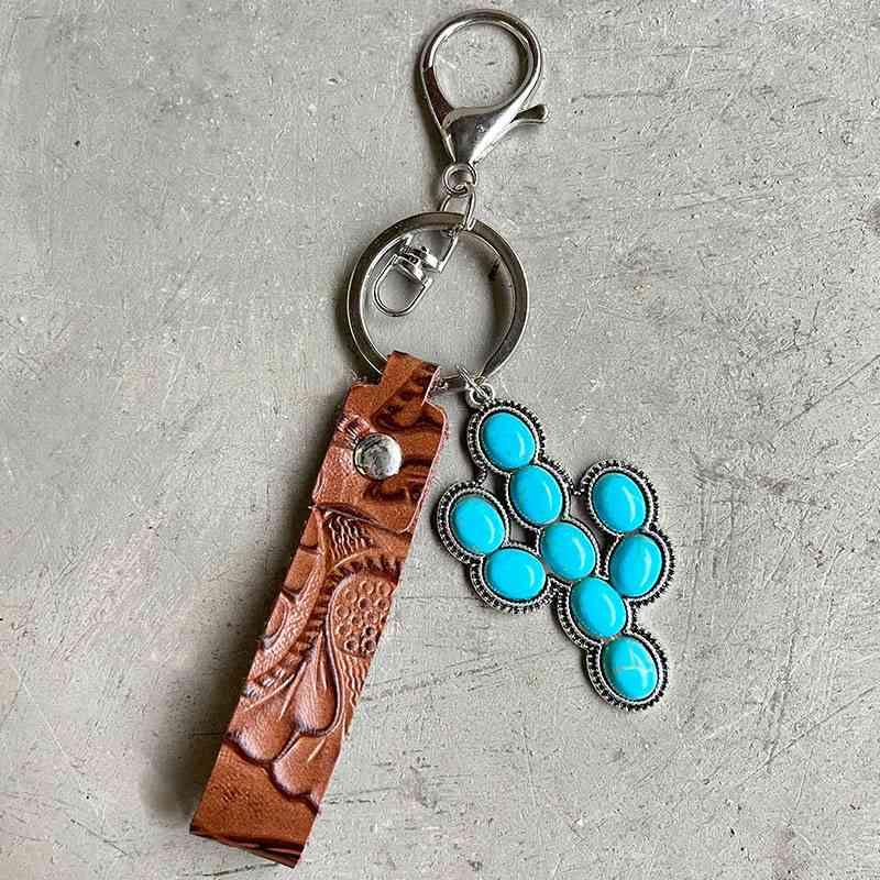 Turquoise Genuine Leather Key Chain Keychain