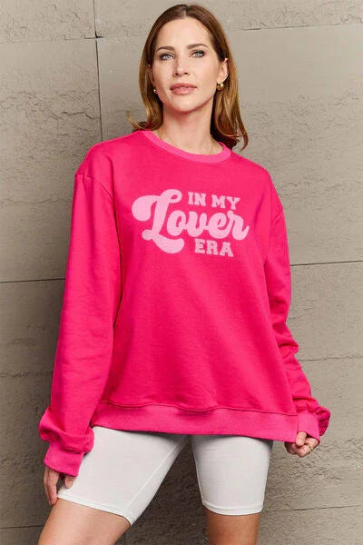 Simply Love Full Size IN MY LOVER ERA Round Neck Sweatshirt Sweatshirt Deep Rose