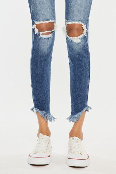 Kancan High Waist Distressed Raw Hem Ankle Skinny Jeans pants