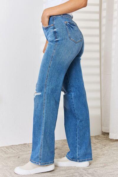 Judy Blue Full Size High Waist Distressed Straight-Leg Jeans pants