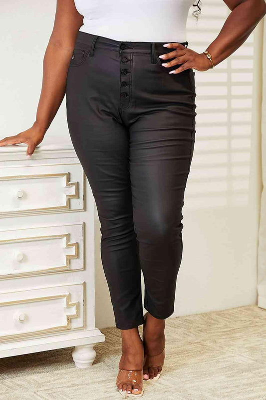 Kancan Full Size High Rise Black Coated Ankle Skinny Jeans pants Black