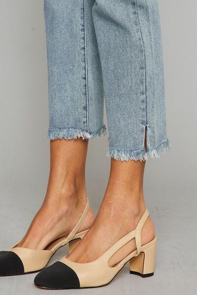 Kancan High Waist Button Fly Raw Hem Cropped Straight Jeans pants
