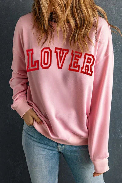 LOVER Round Neck Dropped Shoulder Sweatshirt (Online Exclusive) Graphic T-Shirts Blush Pink