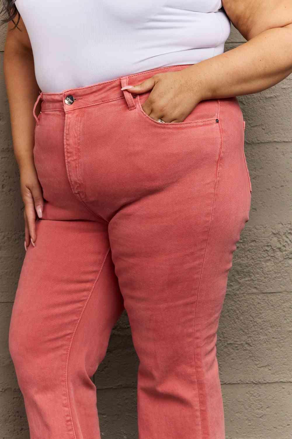 RISEN Bailey Full Size High Waist Side Slit Flare Jeans pants