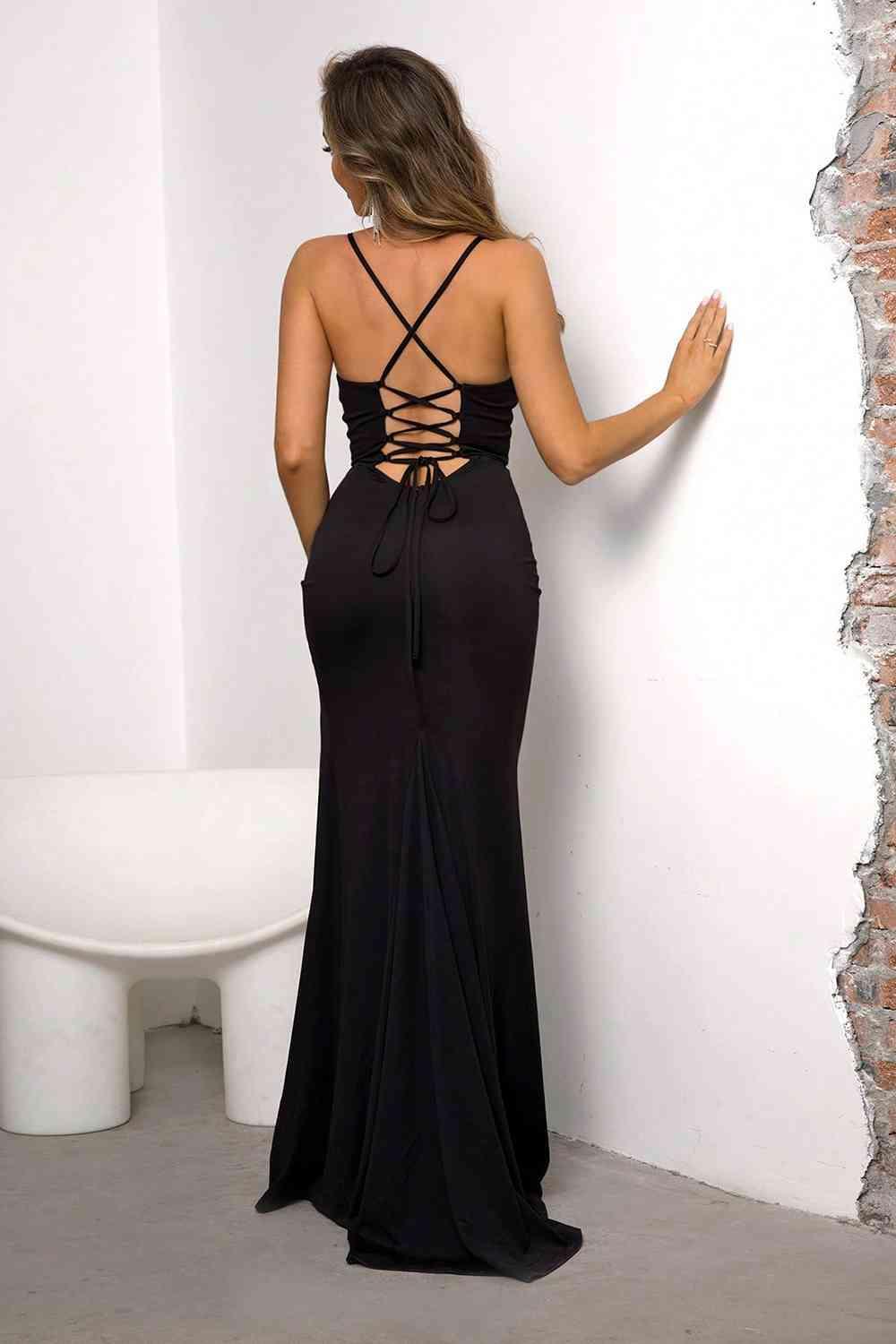 Lace-Up Spaghetti Strap Split Dress formal dress