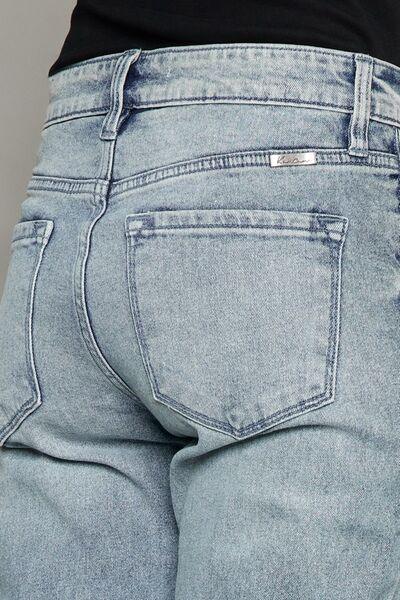 Kancan High Waist Button Fly Raw Hem Cropped Straight Jeans pants