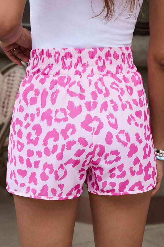 Leopard Elastic Waist Shorts shorts