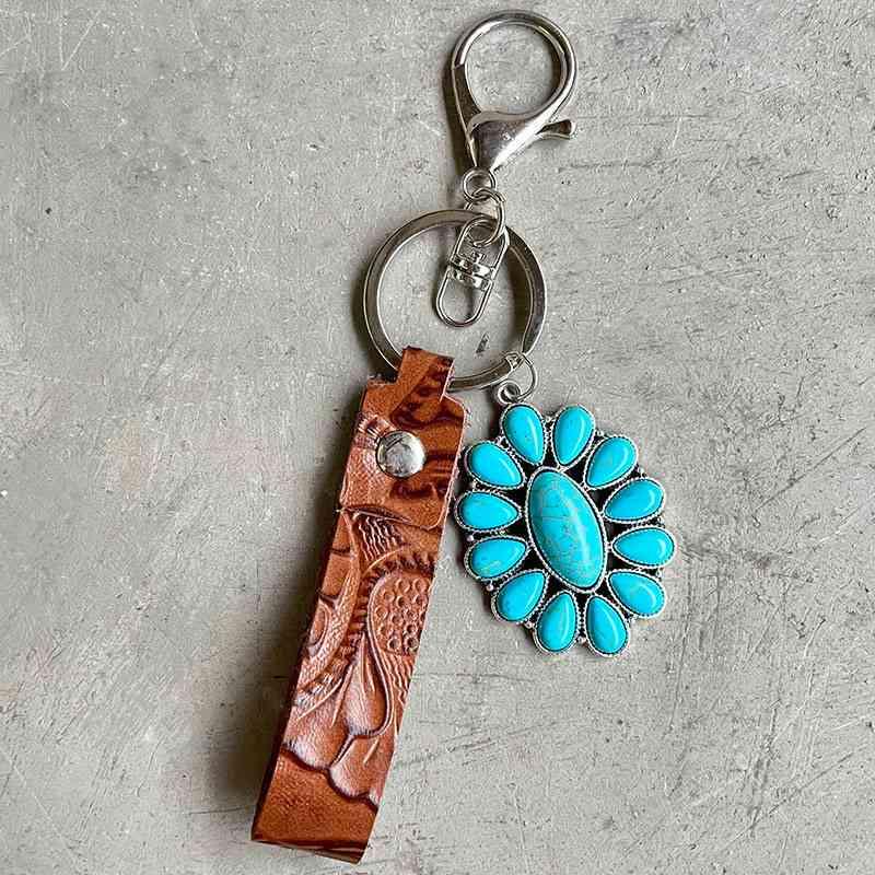 Turquoise Genuine Leather Key Chain Keychain