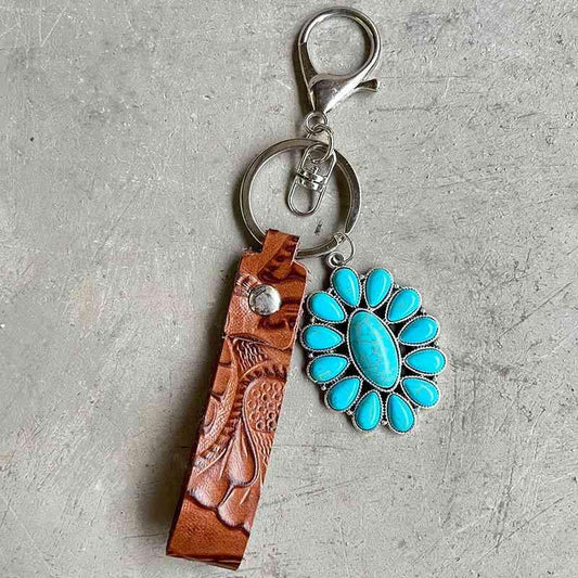 Turquoise Genuine Leather Key Chain Keychain