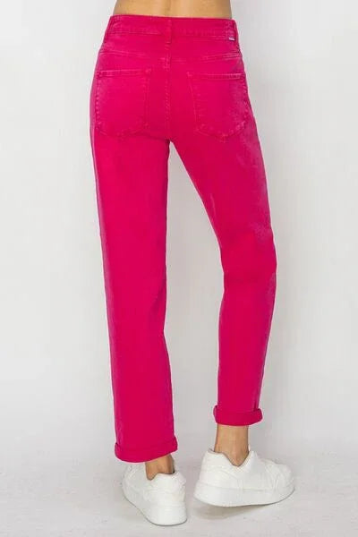 RISEN High Waist Rolled Hem Straight Jeans pants