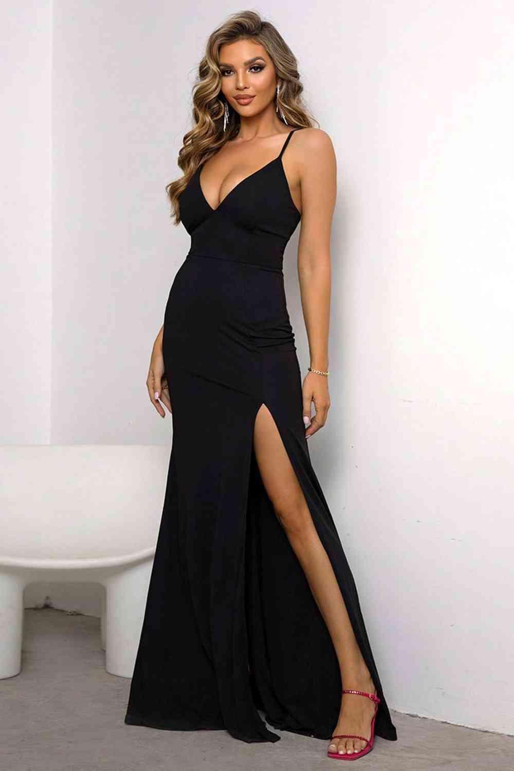 Lace-Up Spaghetti Strap Split Dress formal dress
