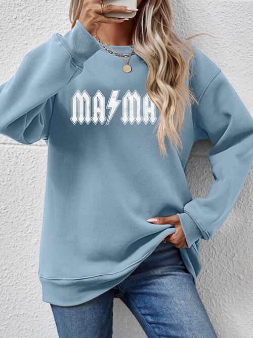 Letter Graphic Dropped Shoulder Sweatshirt Sweatshirt Misty Blue