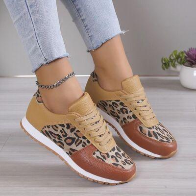Tied Printed PU Leather Athletic Shoes Tan