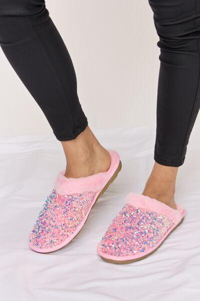 Forever Link Sequin Plush Round Toe Slippers slippers