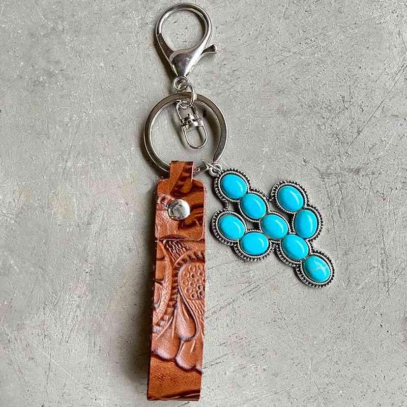 Turquoise Genuine Leather Key Chain Keychain Style E One Size