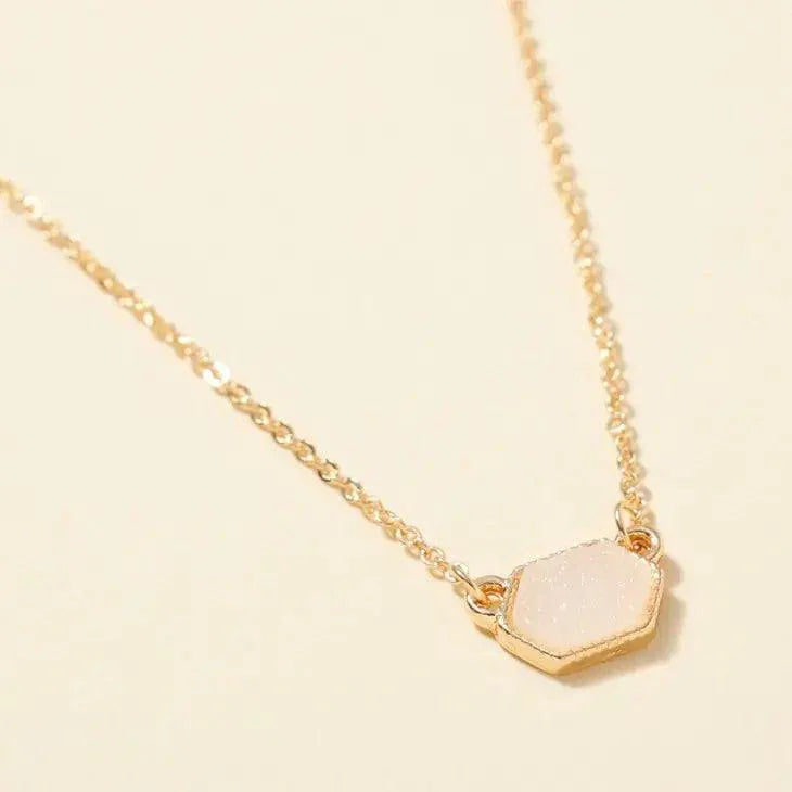 Hexagon Druzy Stone Charm Short Necklace Jewelry GDWT