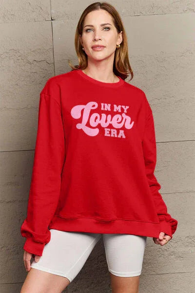 Simply Love Full Size IN MY LOVER ERA Round Neck Sweatshirt Sweatshirt Wine