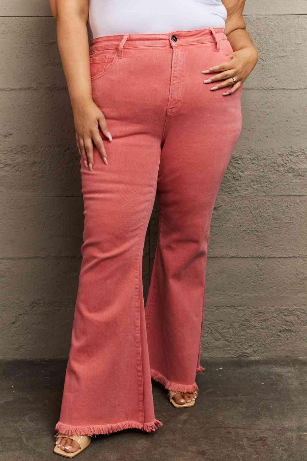 RISEN Bailey Full Size High Waist Side Slit Flare Jeans pants